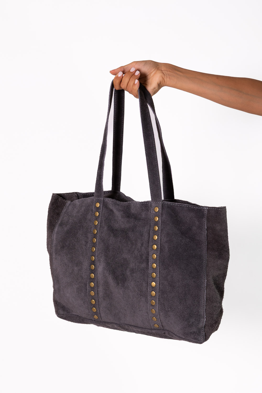 Bolso Shopper Tachuelas Ante Gris