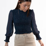 Blusa Fruncida Gasa Azul