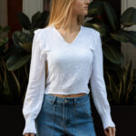 Blusa Pico Nido Abeja Blanco