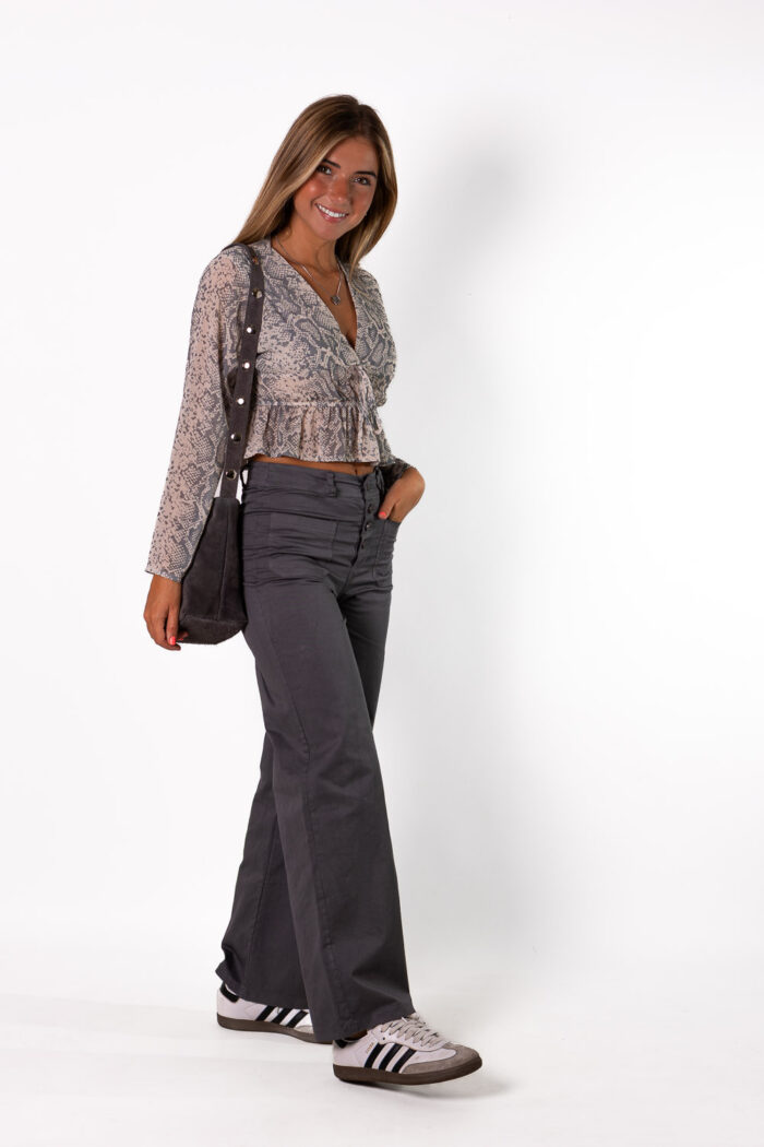 Pantalón Talle Alto Recto Botones Gris