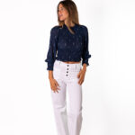 Pantalón Talle Alto Recto Botones Blanco - XS, BLANCO