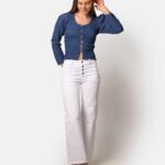 Pantalón Talle Alto Recto Botones Blanco - XS, BLANCO
