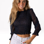 Blusa Fruncida Gasa Azul