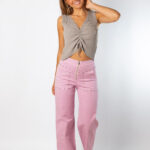 Pantalón Tachuelas Cremallera Lila - Lila, XS