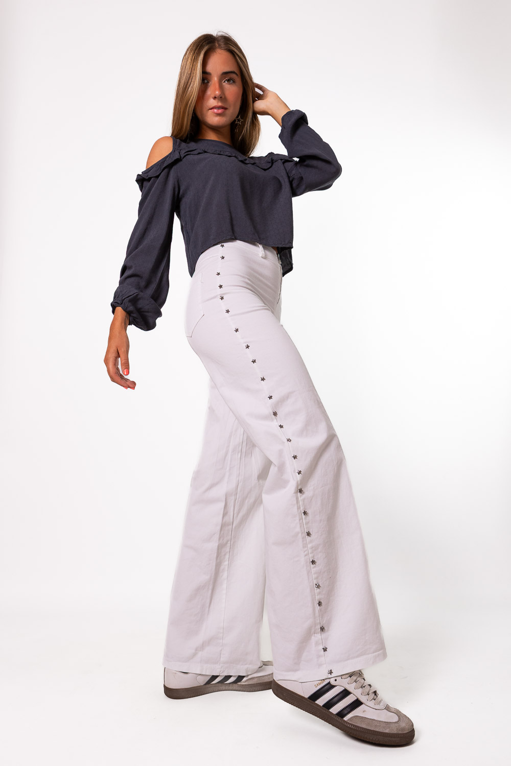 Pantalón Stars Cremallera Blanco
