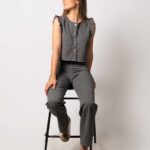 Pantalón Línea Tachuelas Gris - GRIS PARDO, XS