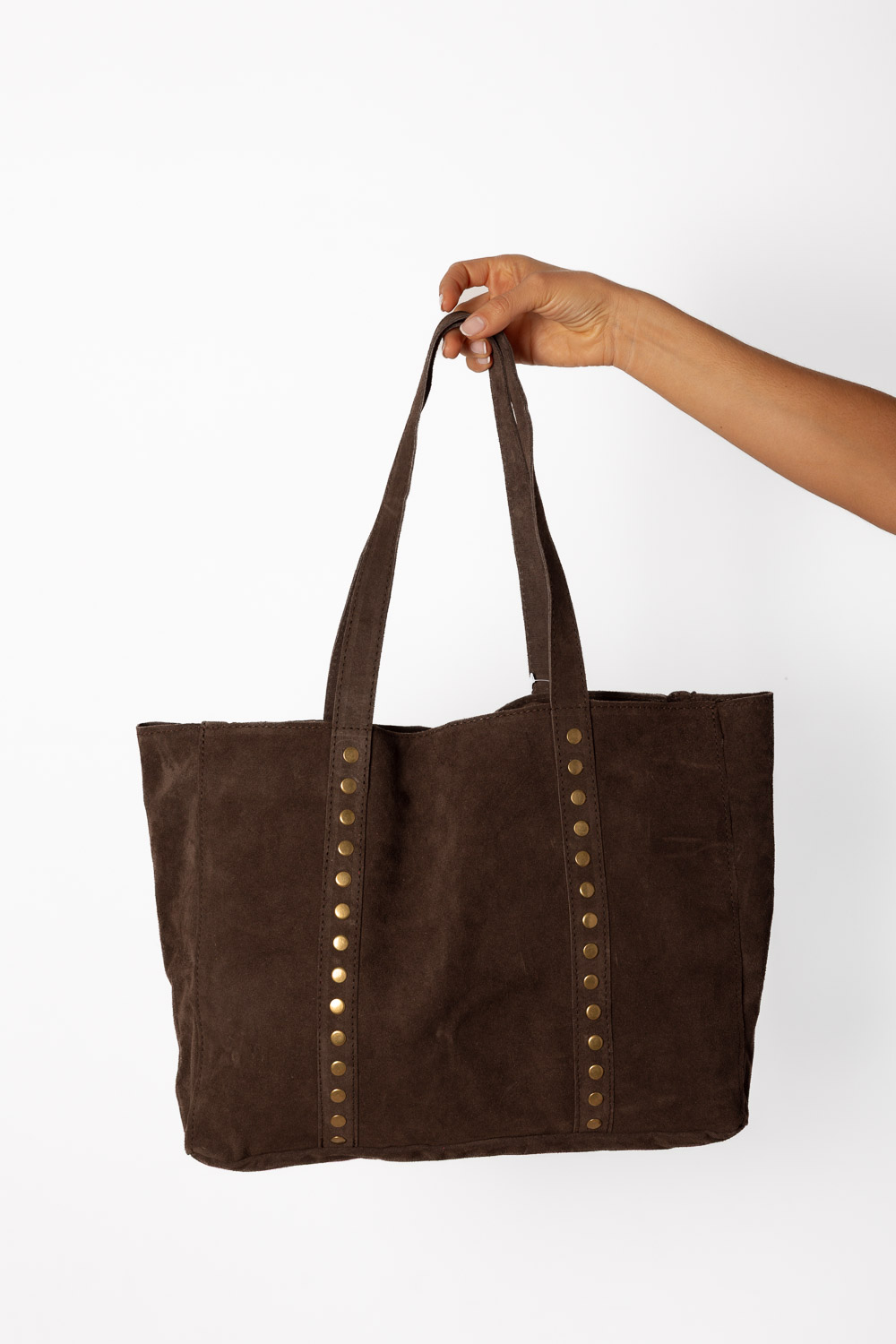 Bolso Shopper Tachuelas Ante Marrón Chocolate