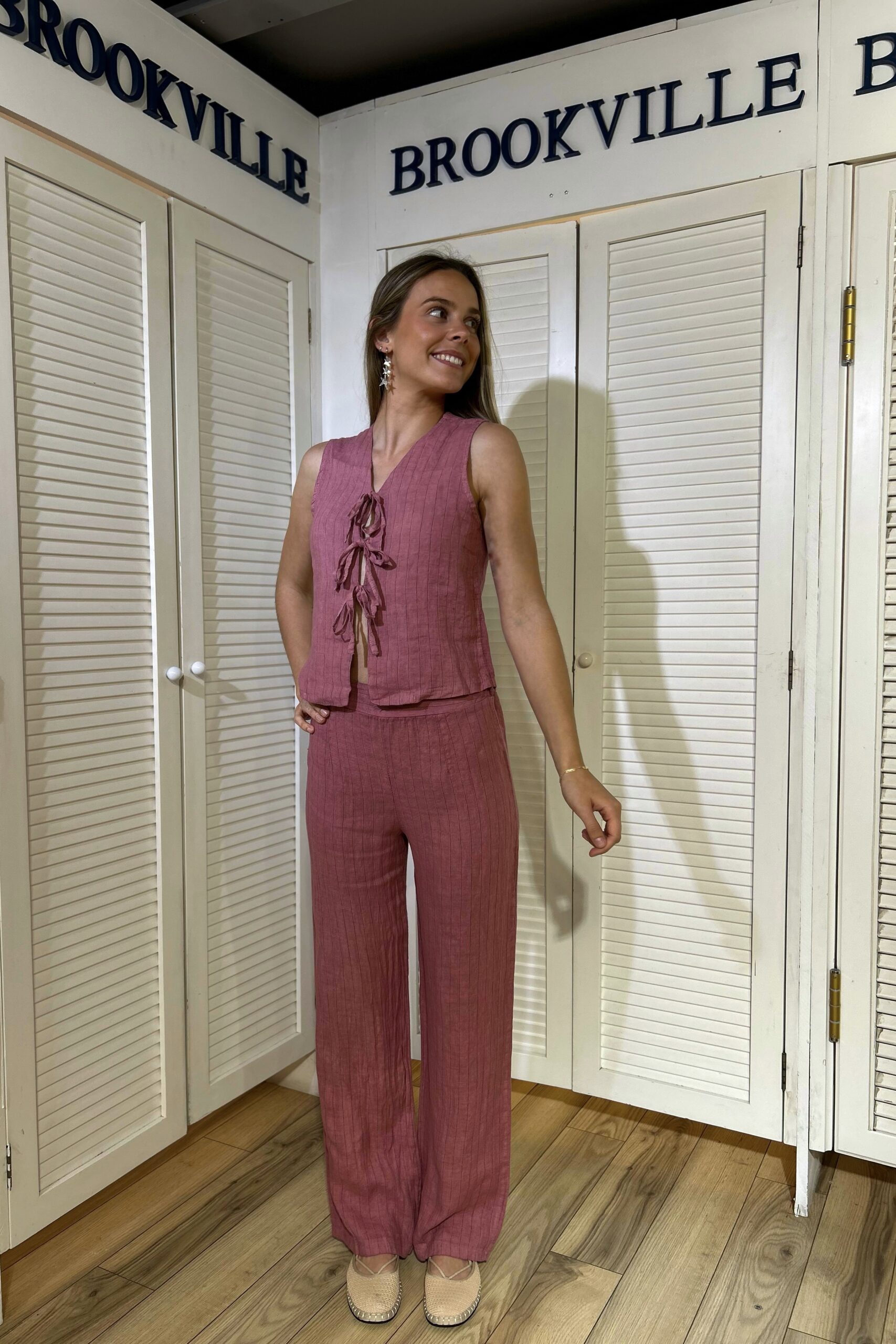 Pantalón Recto Diplo 100% Lino Blush
