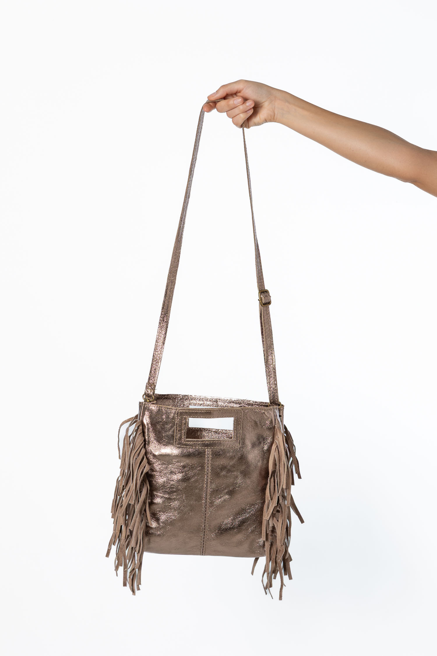 Bolso Flecos Piel Cobre