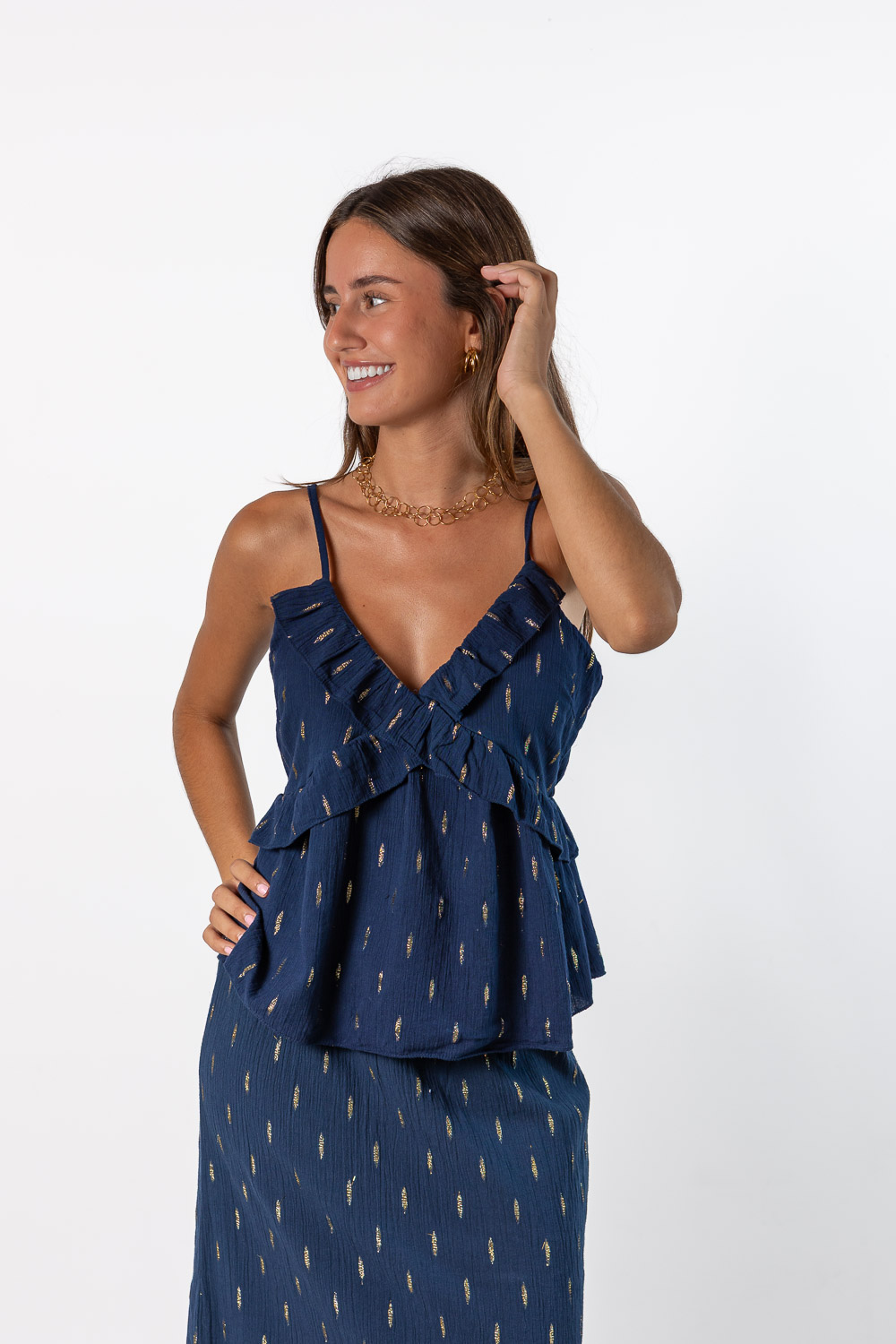 Top Volantes Bambula Gold Azul