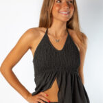 Top Halter Fruncido Gris