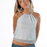Top Halter Gasa Lurex Plata