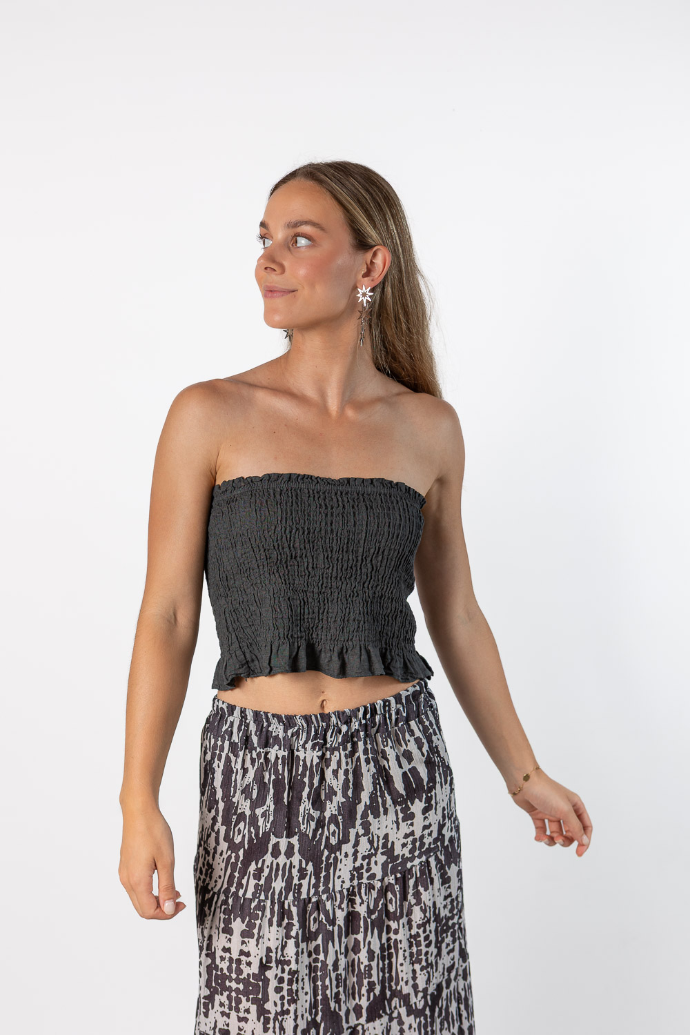 Top Bandeau Nido de Abeja Gris