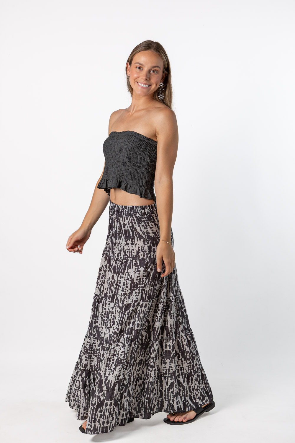 Falda Fluida Bambula Print Gris