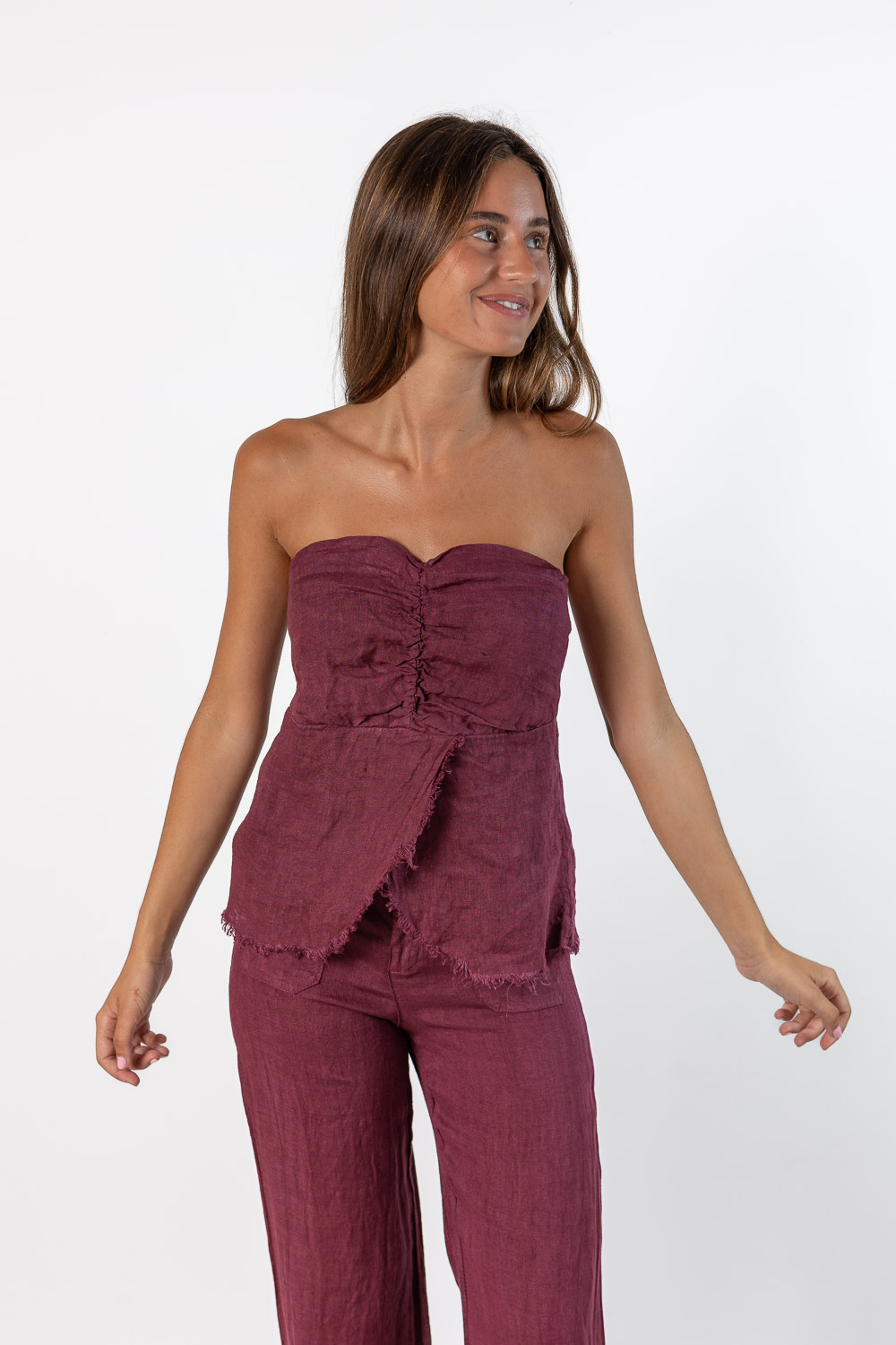 Top 100% Lino Desflecado Uva