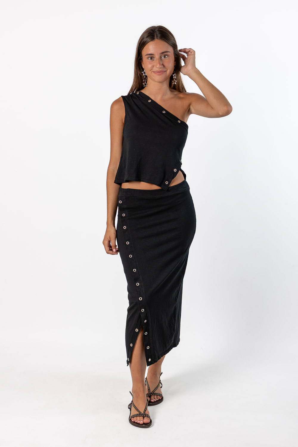 Falda Midi Anillas Negro