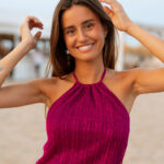 Top Halter Gasa Lurex Rosa