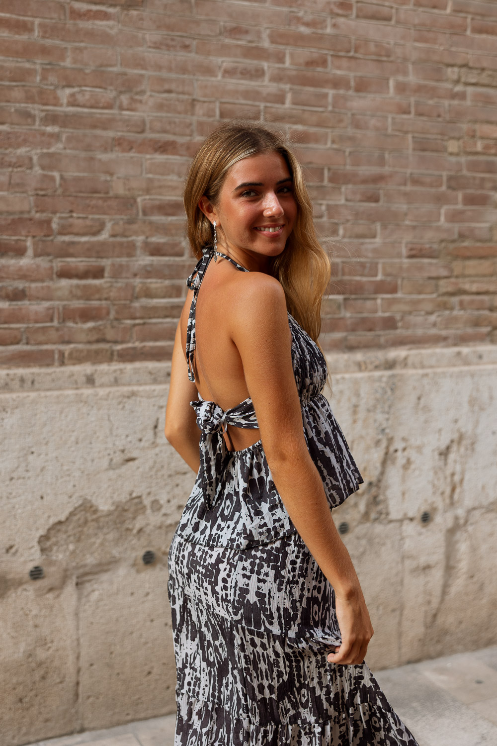 Top Halter Bambula Print Gris