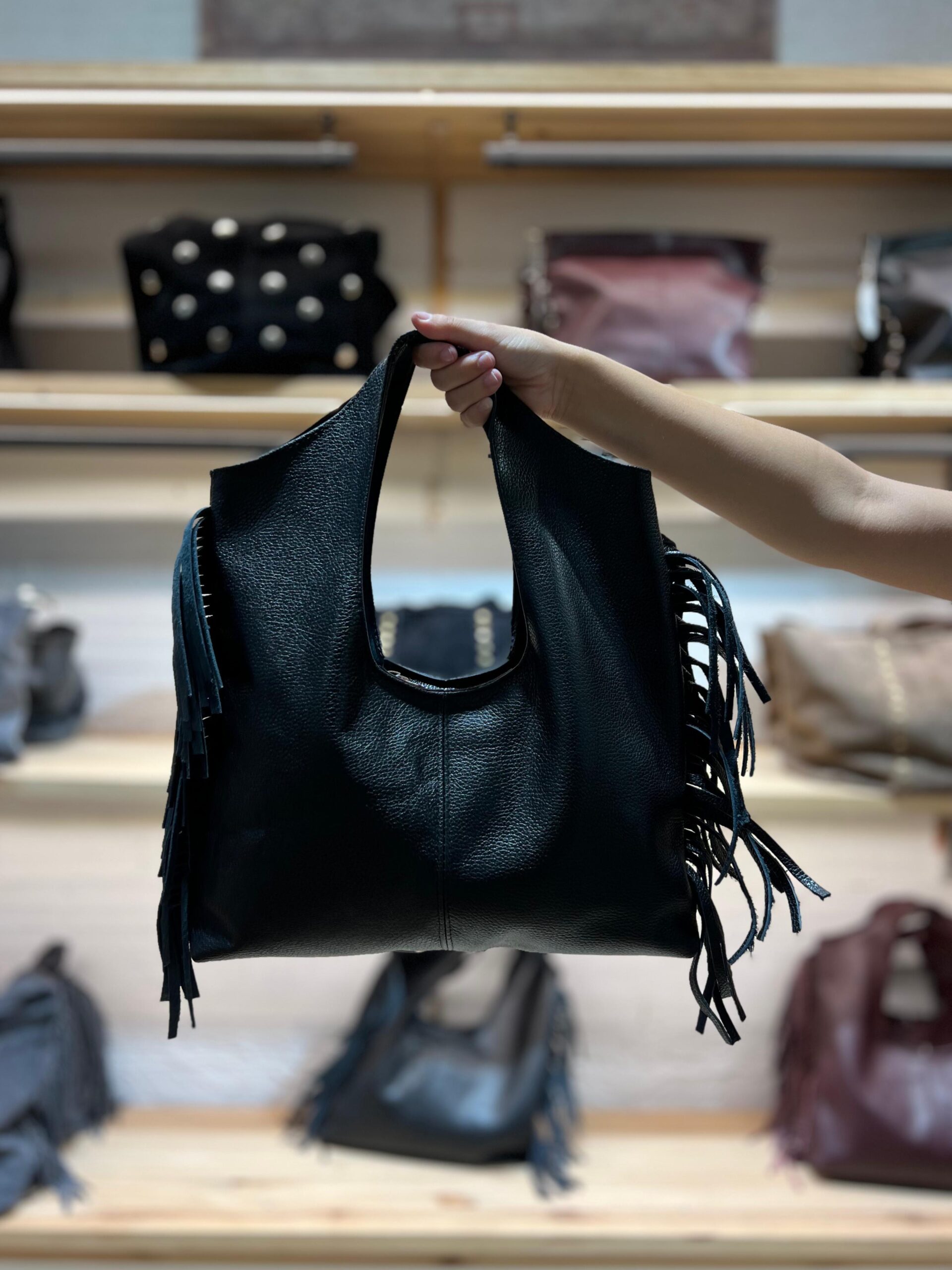 Bolso New Day Flecos Piel Negro