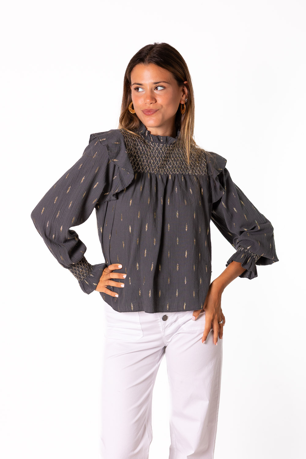Blusa Bambula Gold Gris