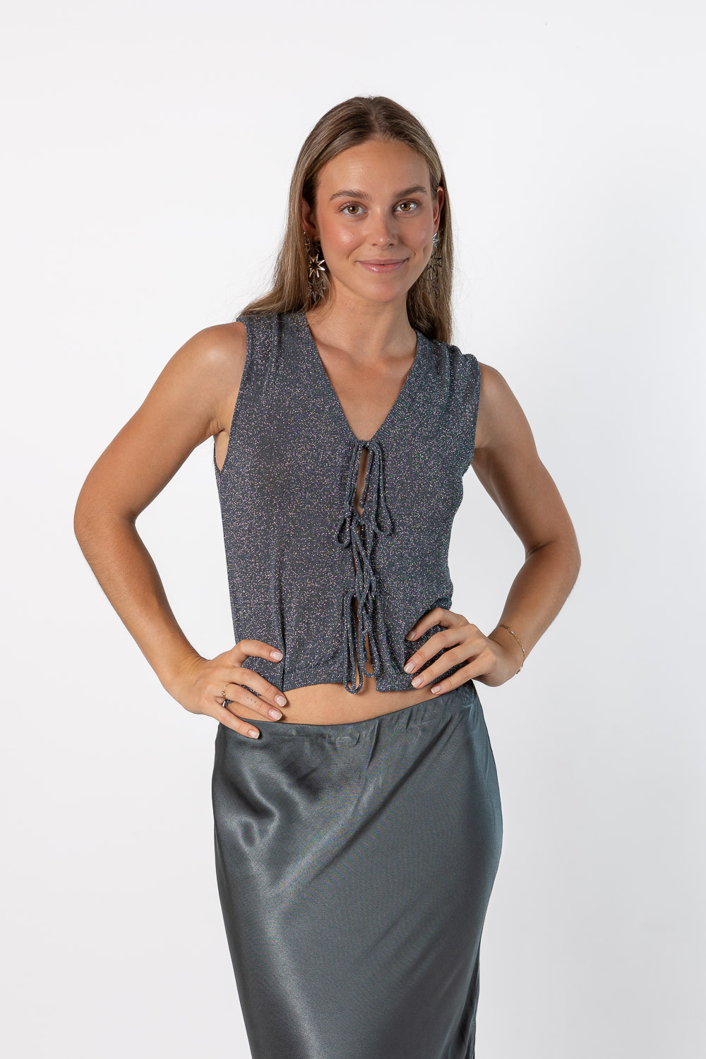 Top Chaleco Lurex Gris Marengo