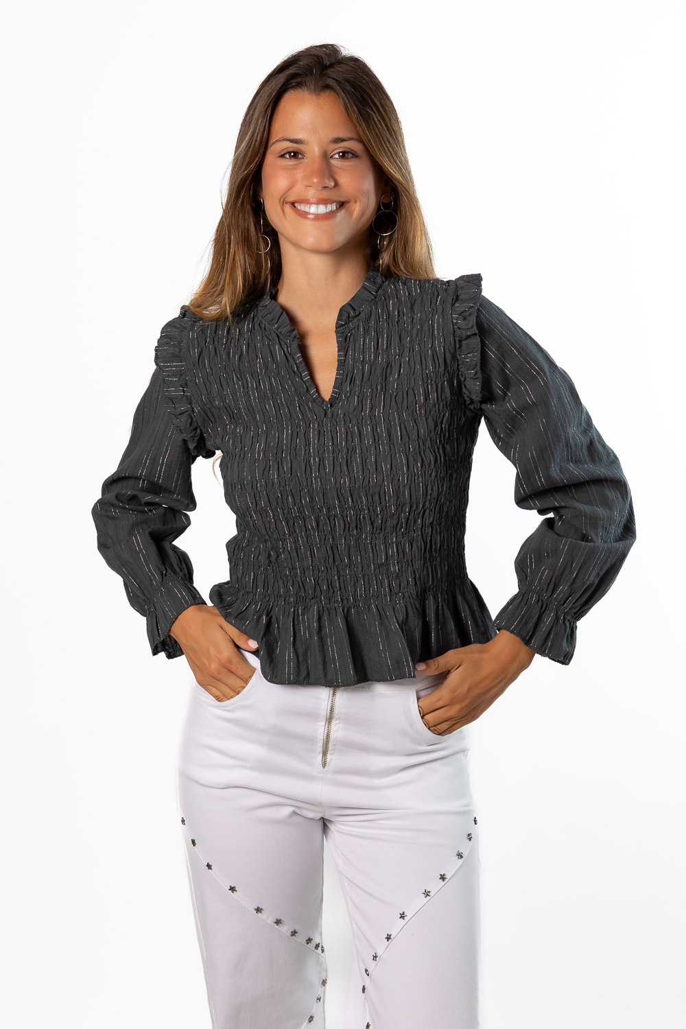 Blusa Nido Abeja Entallada Gris
