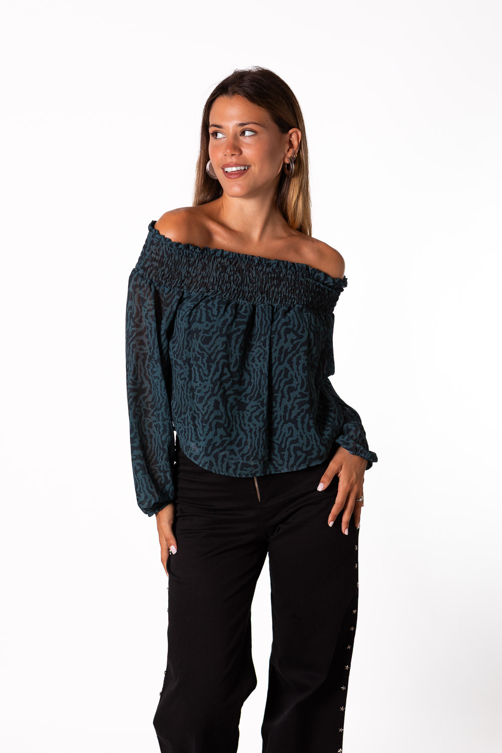 Blusa Bardot Gasa Verde
