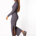 Vestido Punto Rayas Pico Azul Y Gris