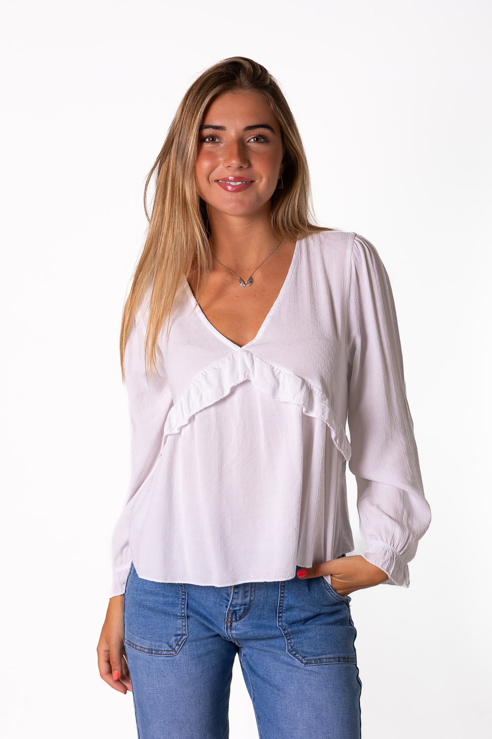 Blusa Pico Volantes Blanco