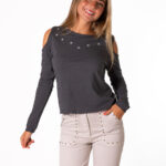 Camiseta Bordada Aberturas Gris