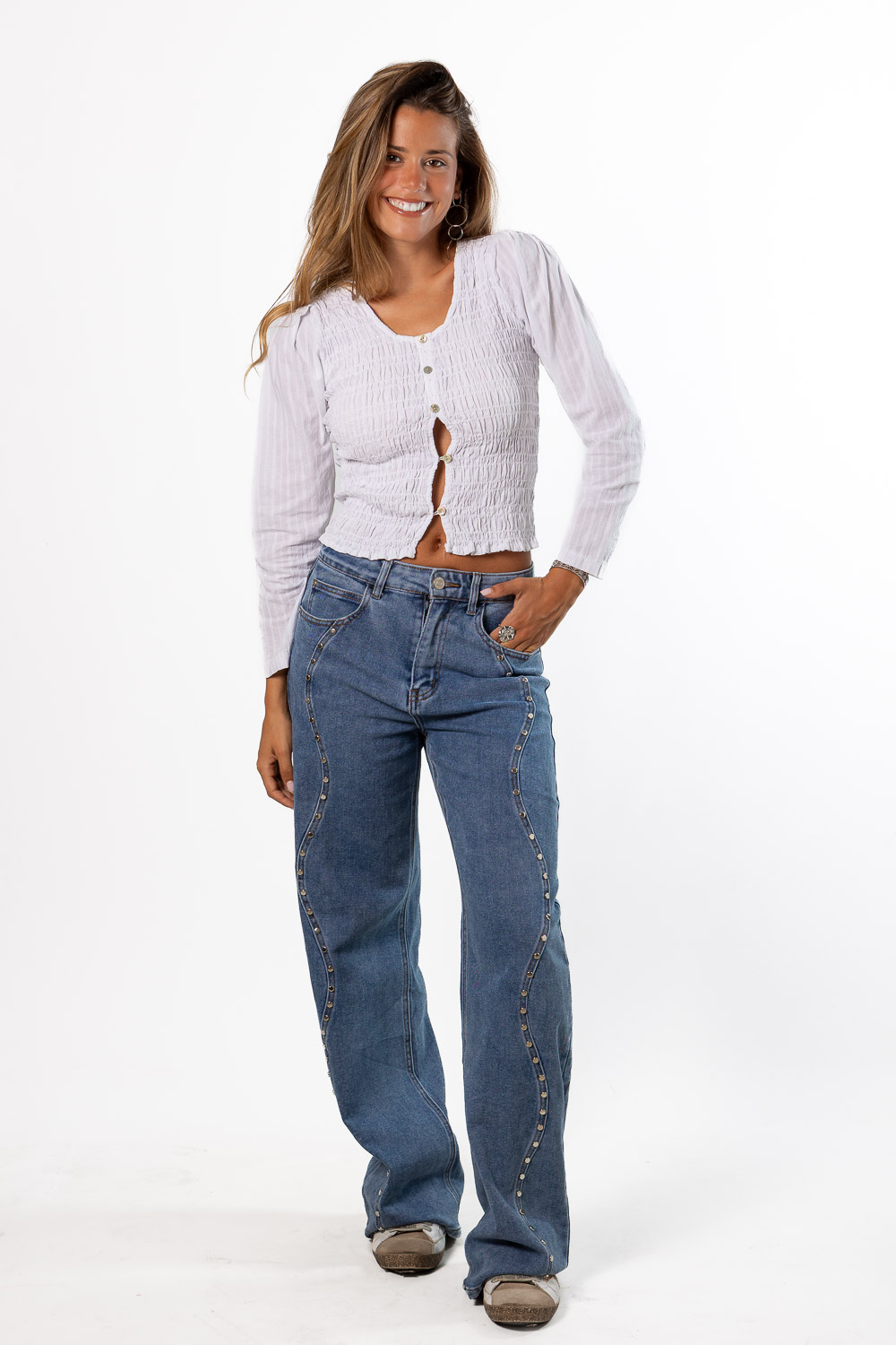 Pantalón Vaquero Waves Tachuelas Azul