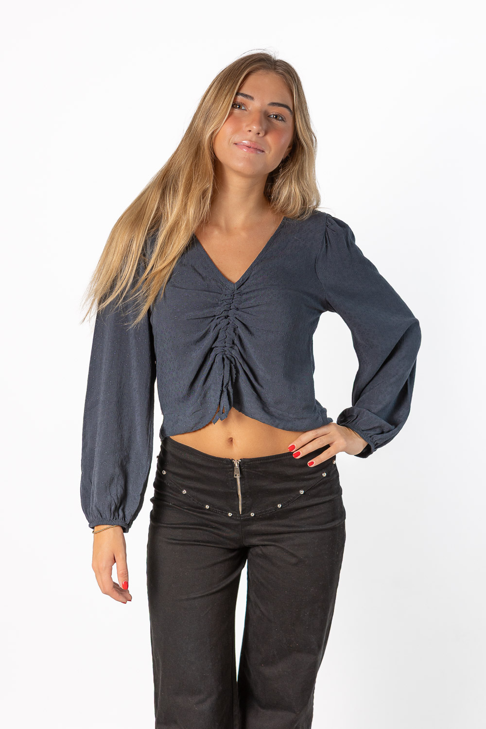 Blusa Acordeón Lazada Detalle Gris