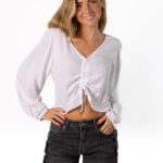 Blusa Acordeón Lazada Detalle Blanco
