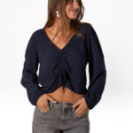 Blusa Acordeón Lazada Detalle Azul Marino