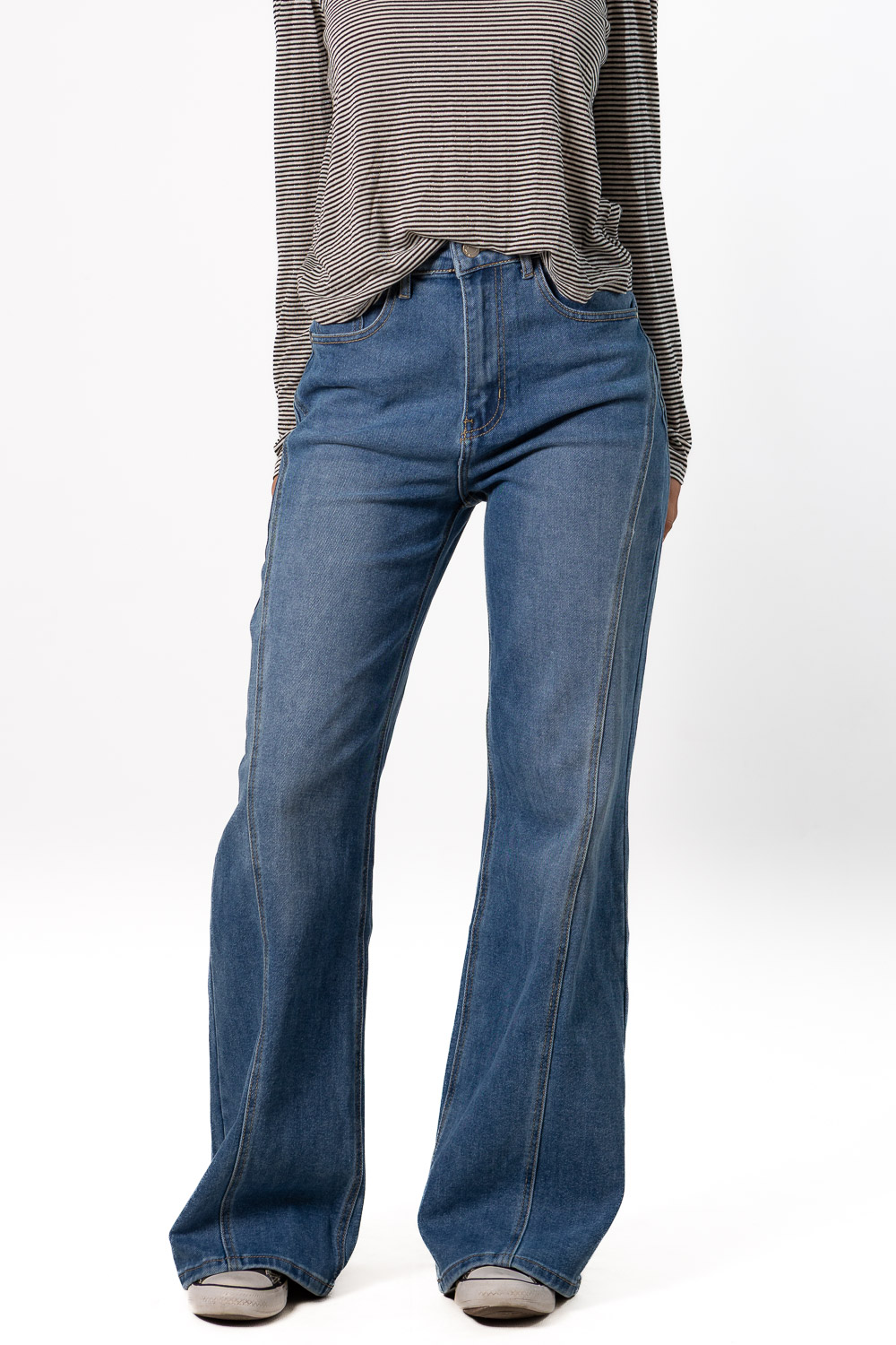Pantalón Vaquero Flare Costura Azul