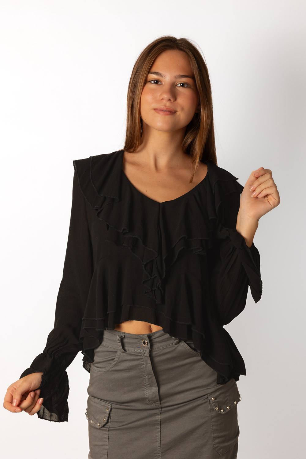 Blusa Maxi Volantes Negro