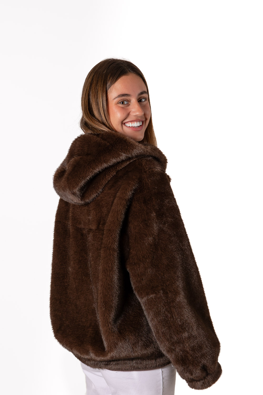 Chaqueta Pelo Capucha Marrón