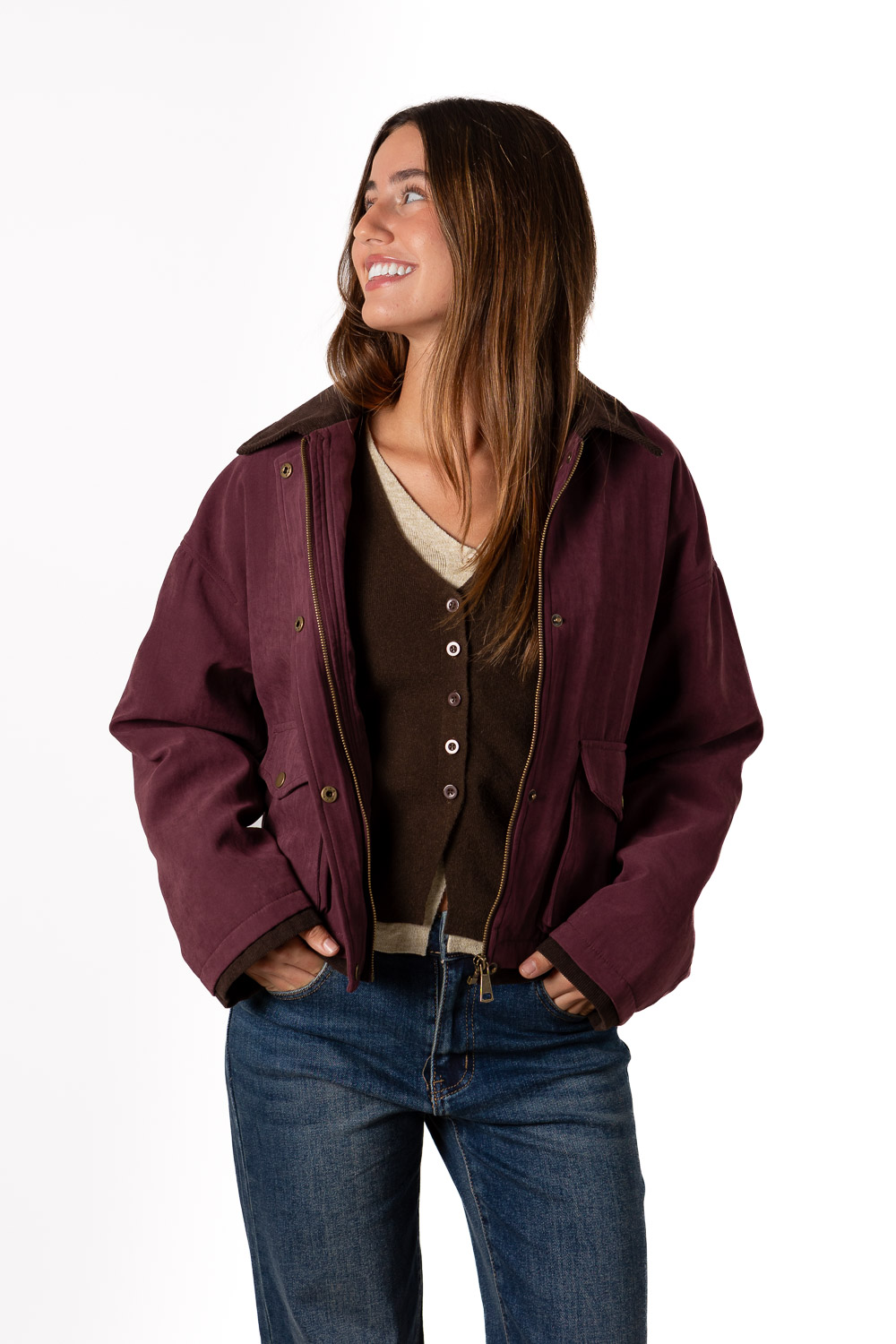 Parka Acolchada Bolsillos Vino