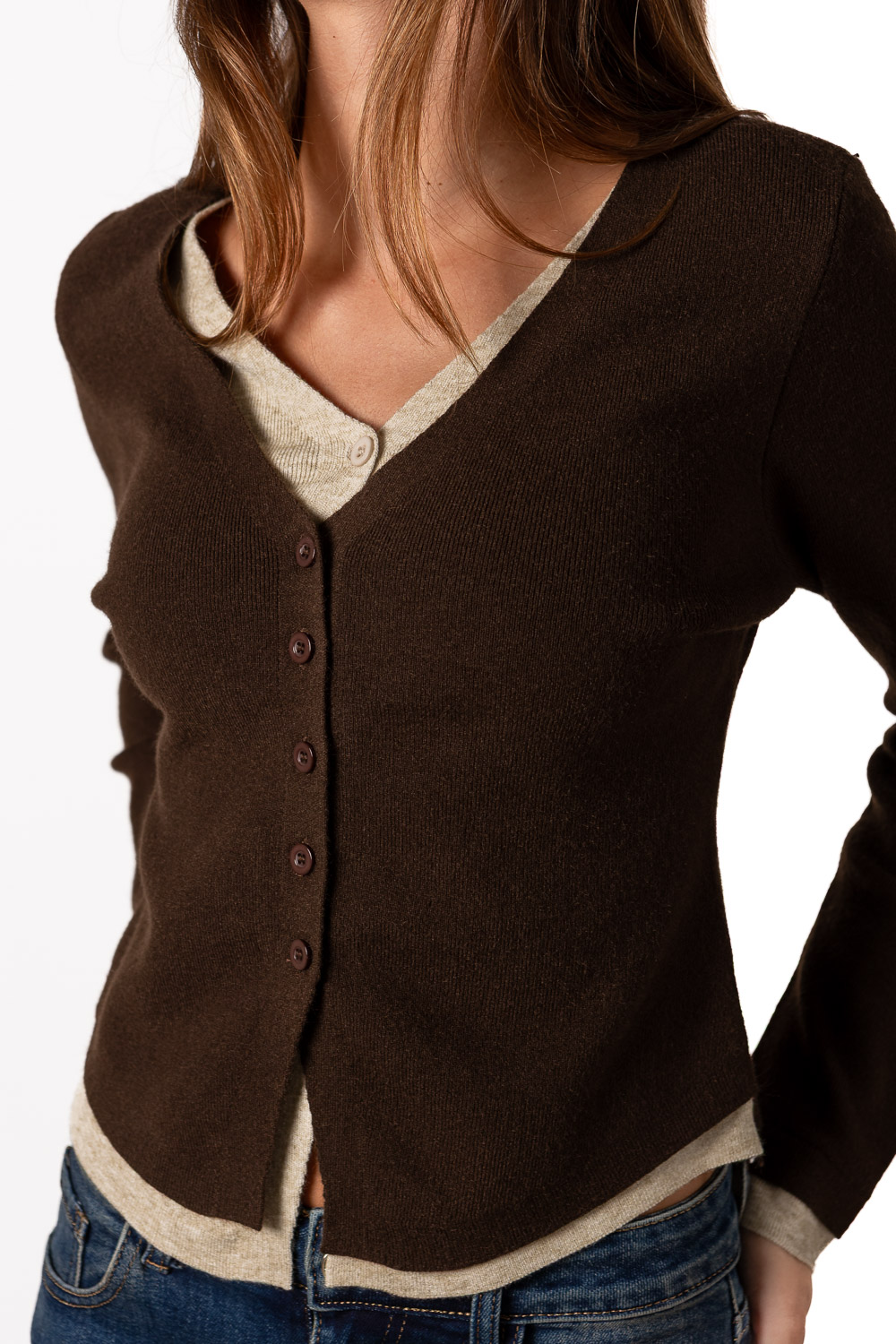 Jersey Doble Cardigan Marrón