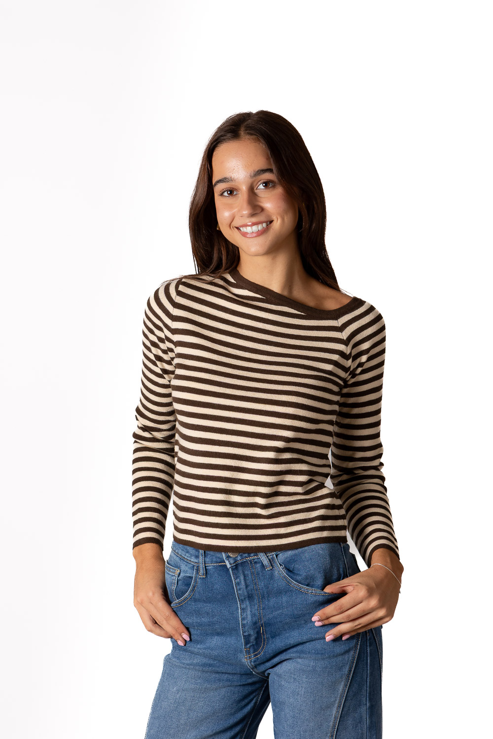 Jersey Rayas Cuello Desigual Marrón