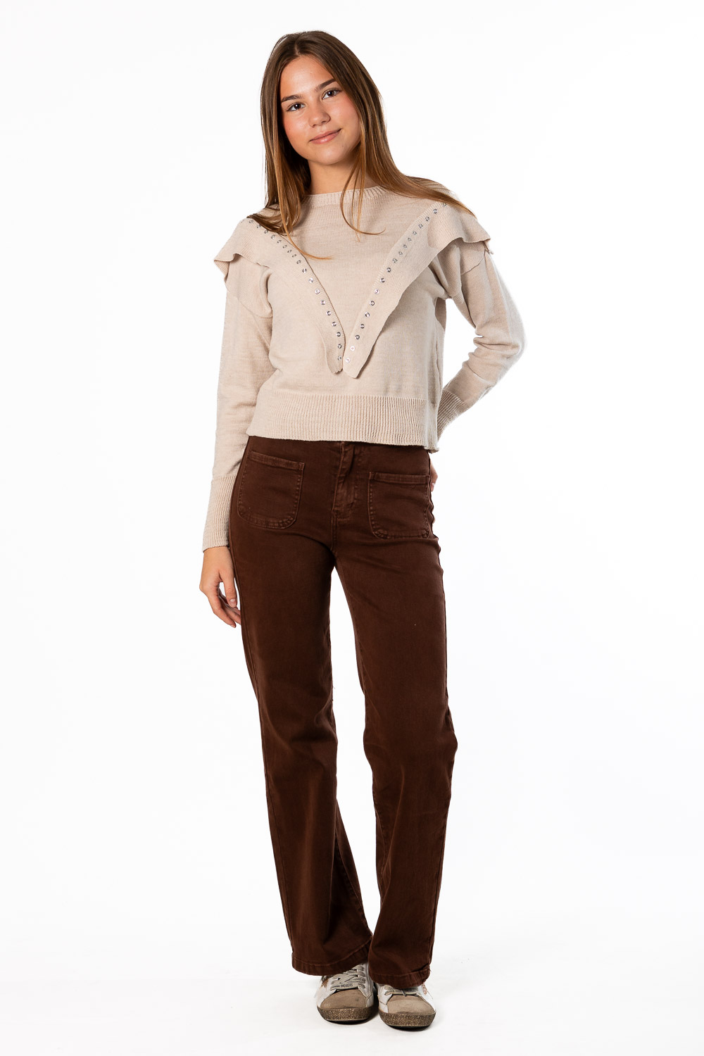 Pantalón Recto Trenza Marrón
