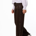 Pantalón Tachas Doble Marrón - XS, marrón