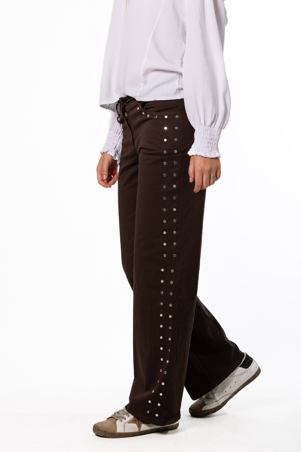 Pantalón Tachas Doble Marrón
