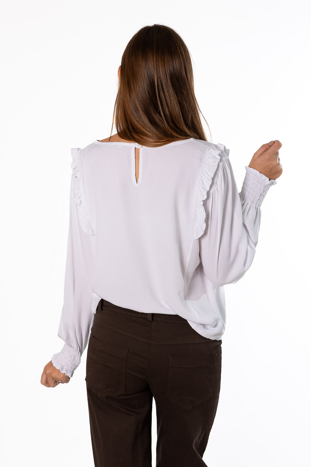 Blusa Blanca Viscosa Volantes Brookville