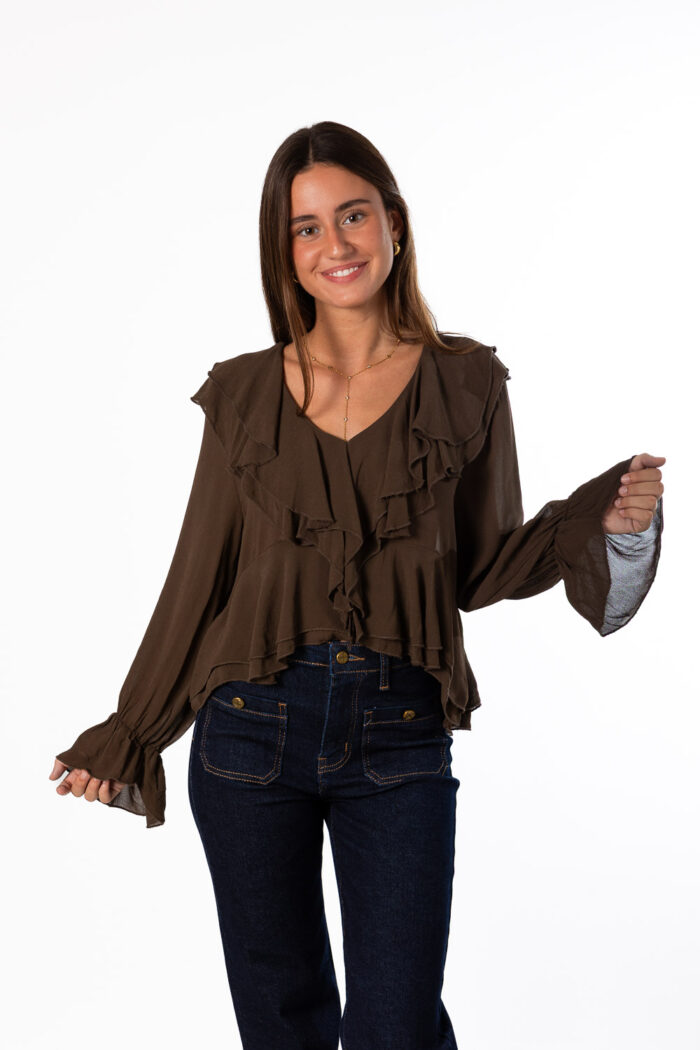 Blusa Maxi Volantes Marrón