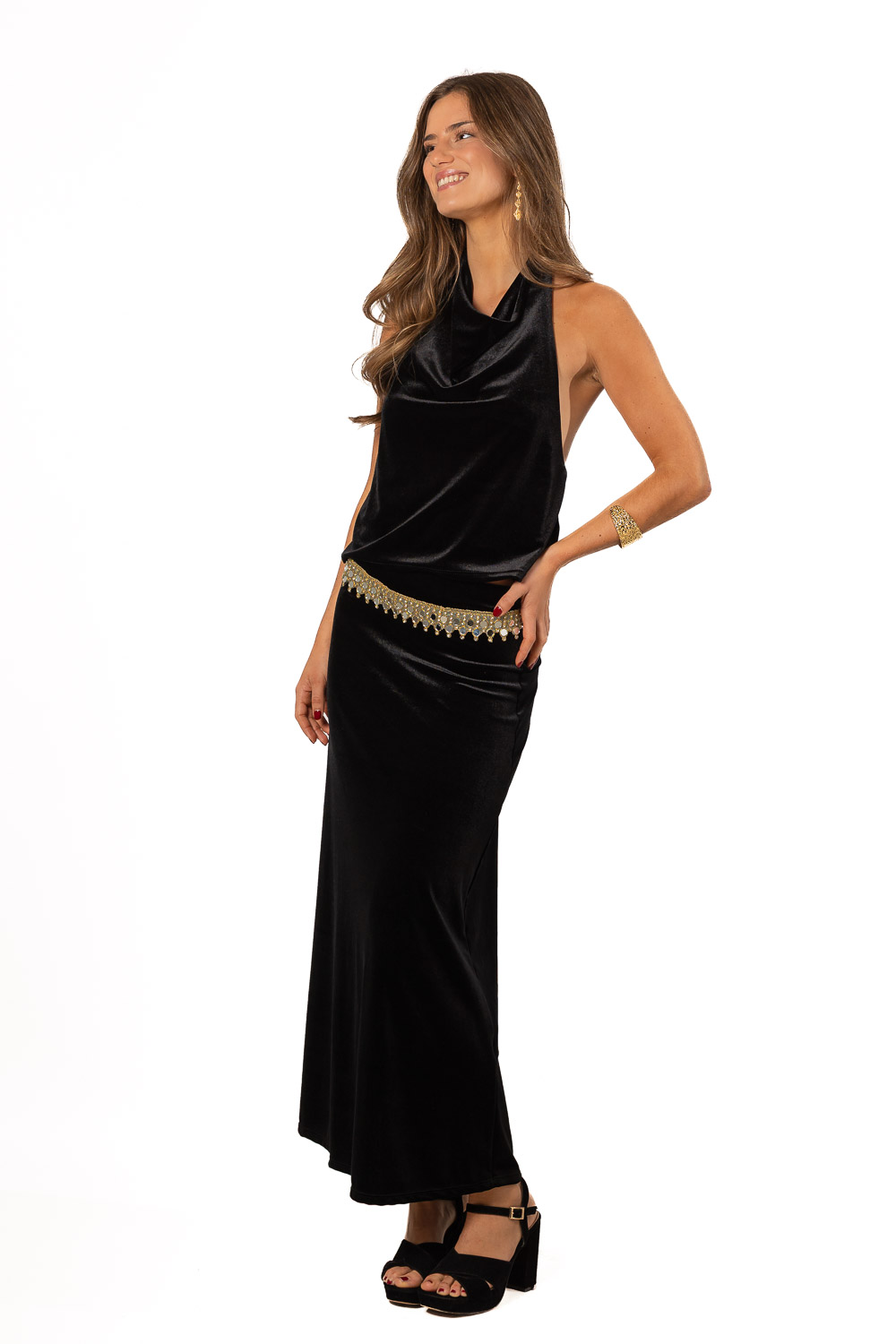 Falda Midi Velvet Negro