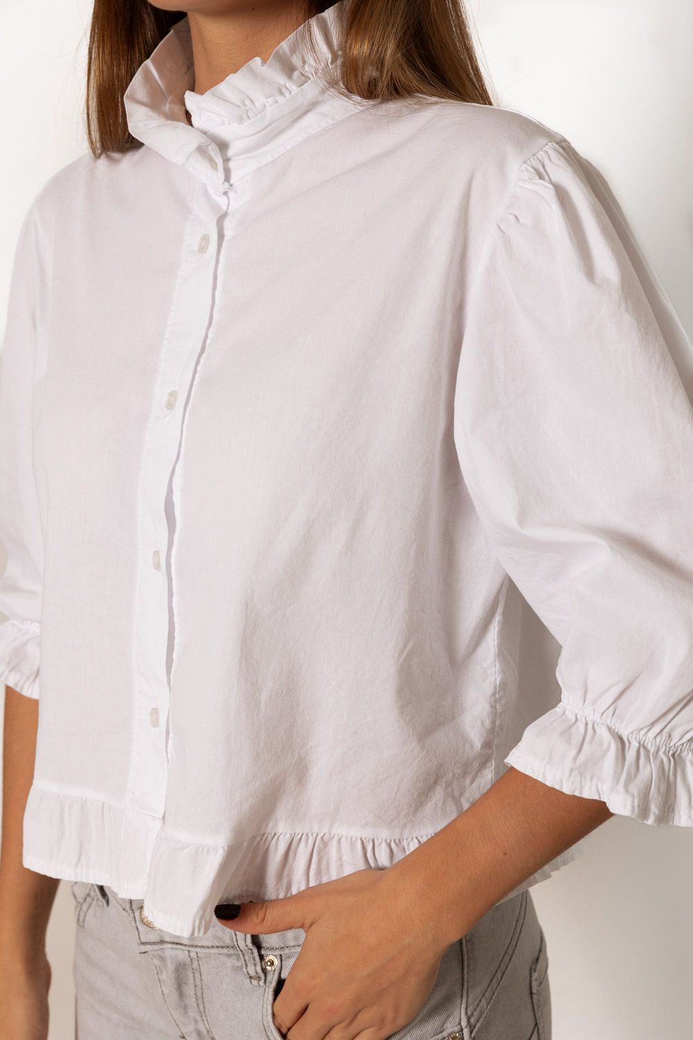 Camisa Volantes Manga Abullonada Blanco 1220 Ropa Casual Primavera Brookville