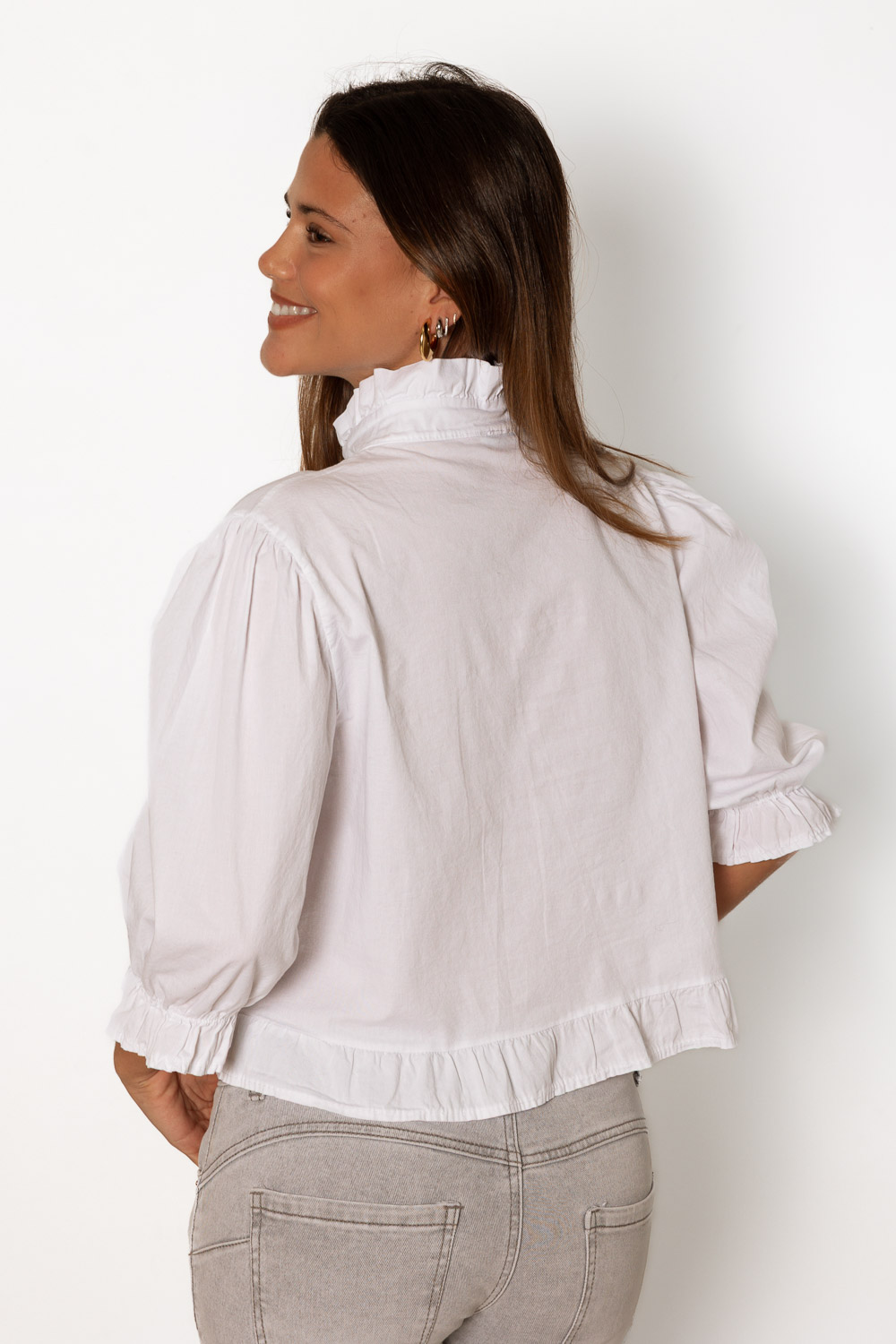 Camisa Volantes Manga Abullonada Blanco 1223 Ropa Casual Primavera Brookville