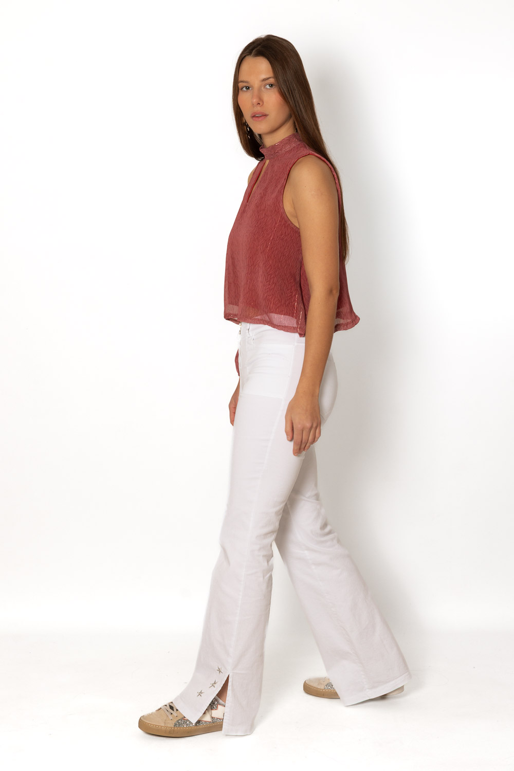 Pantalón Blanco Aberturas Estrellas Bordado 1257 Ropa Casual Primavera Brookville