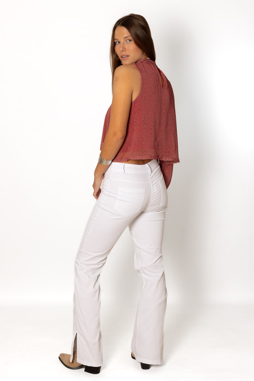 Pantalón Blanco Aberturas Estrellas Bordado 1284 Ropa Casual Primavera Brookville